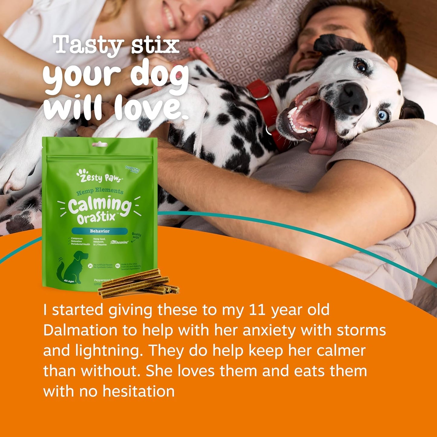 Zesty Paws Calming Orastix for Dogs - Dental Sticks for Stress and Anxiety Relief with Hemp Melatonin Chamomile Dog Tartar Teeth Cleaning Calm Composure for Fireworks and Thunderstorms