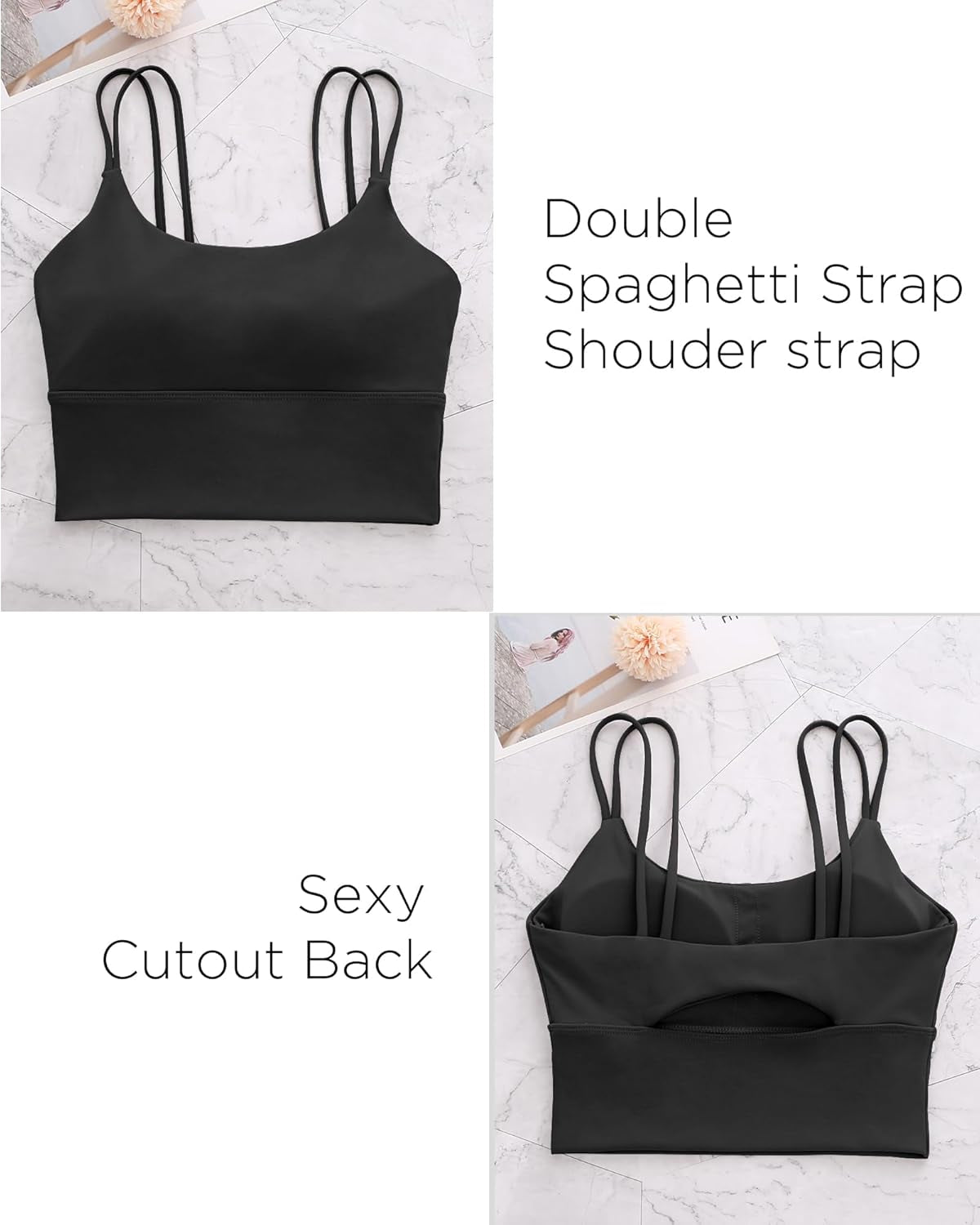 Womens Longline Sports Bra Padded Yoga Workout Crop Tank Tops Strappy Camisole Fitness Shirts