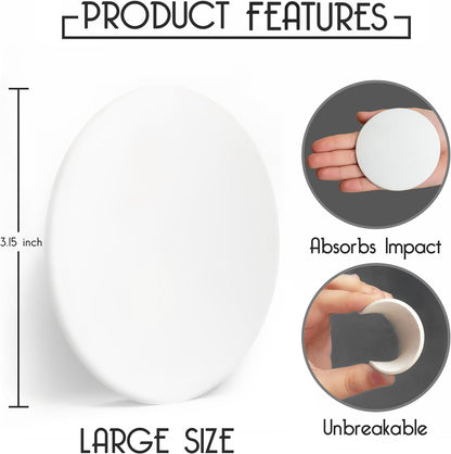 Door Stoppers - Large 3.15" (4 PCS) - Door Stoppers for Wall with Strong Back Adhesive - Quiet and Shock Absorbent Silicone Wall Protectors from Door Knobs - Protects Every Surface - White