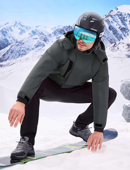 Men'S Waterproof Ski Jacket Warm Winter Snow Coat Mountain Windbreaker Hooded Raincoat